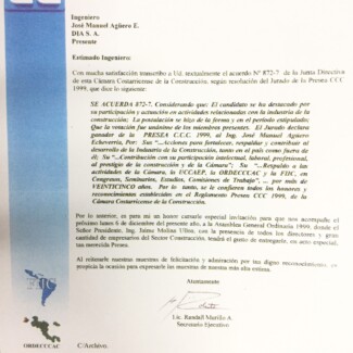 Presea Cámara Costarricense de la Construcción
